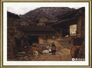 苏高礼_雨中糯黑村寨Village in the Rain Oil on Cardboard Lunan of Yunnan Province